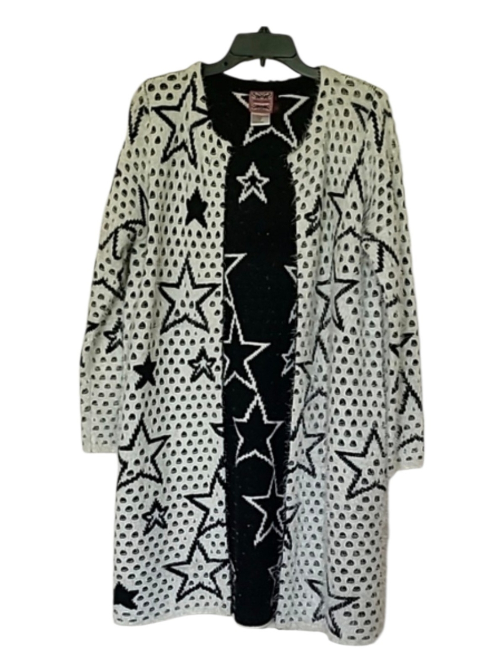 Simon Chang Black & White Star Textured Mid-Length Cardigan S - Picture 5 of 10